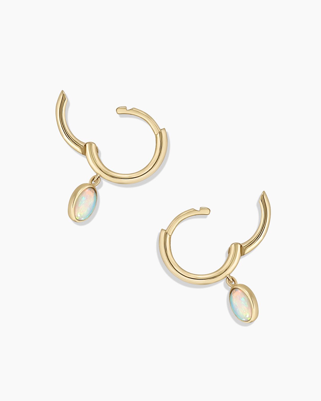 Opal Oval Charm Huggies || option::14k Solid Gold, Pair