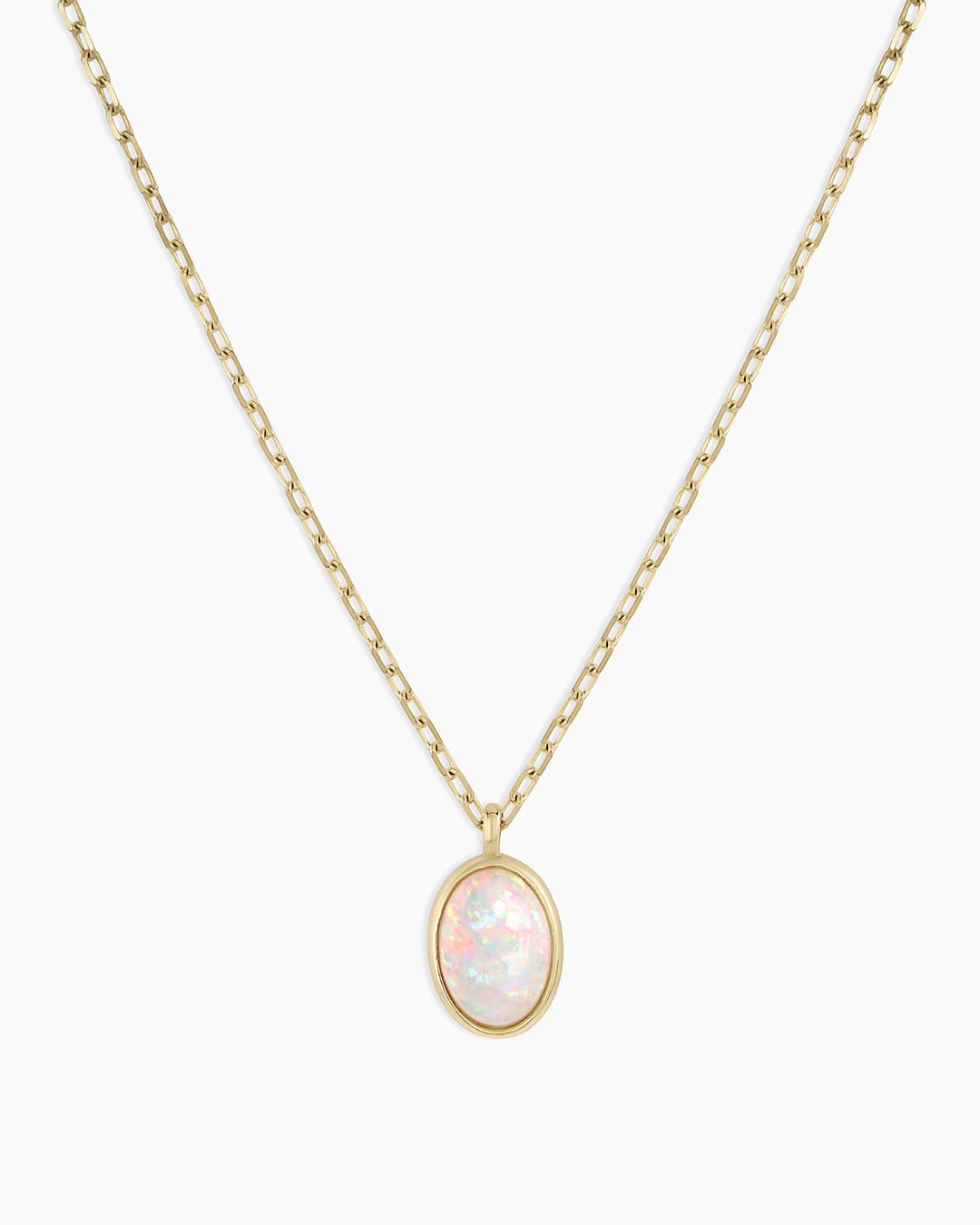 Opal Oval Charm Necklace || option::14k Solid Gold