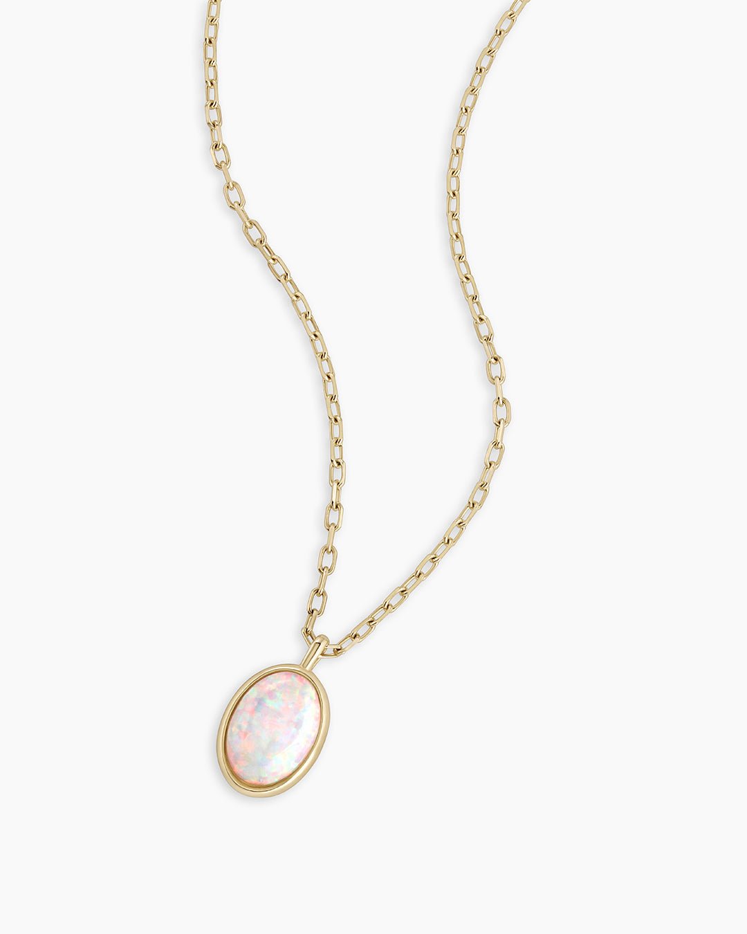 Opal Oval Charm Necklace || option::14k Solid Gold