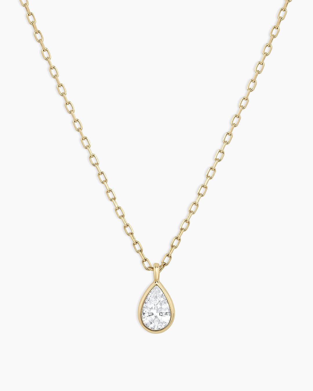 White Sapphire Pear Charm Necklace || option::14k Solid Gold
