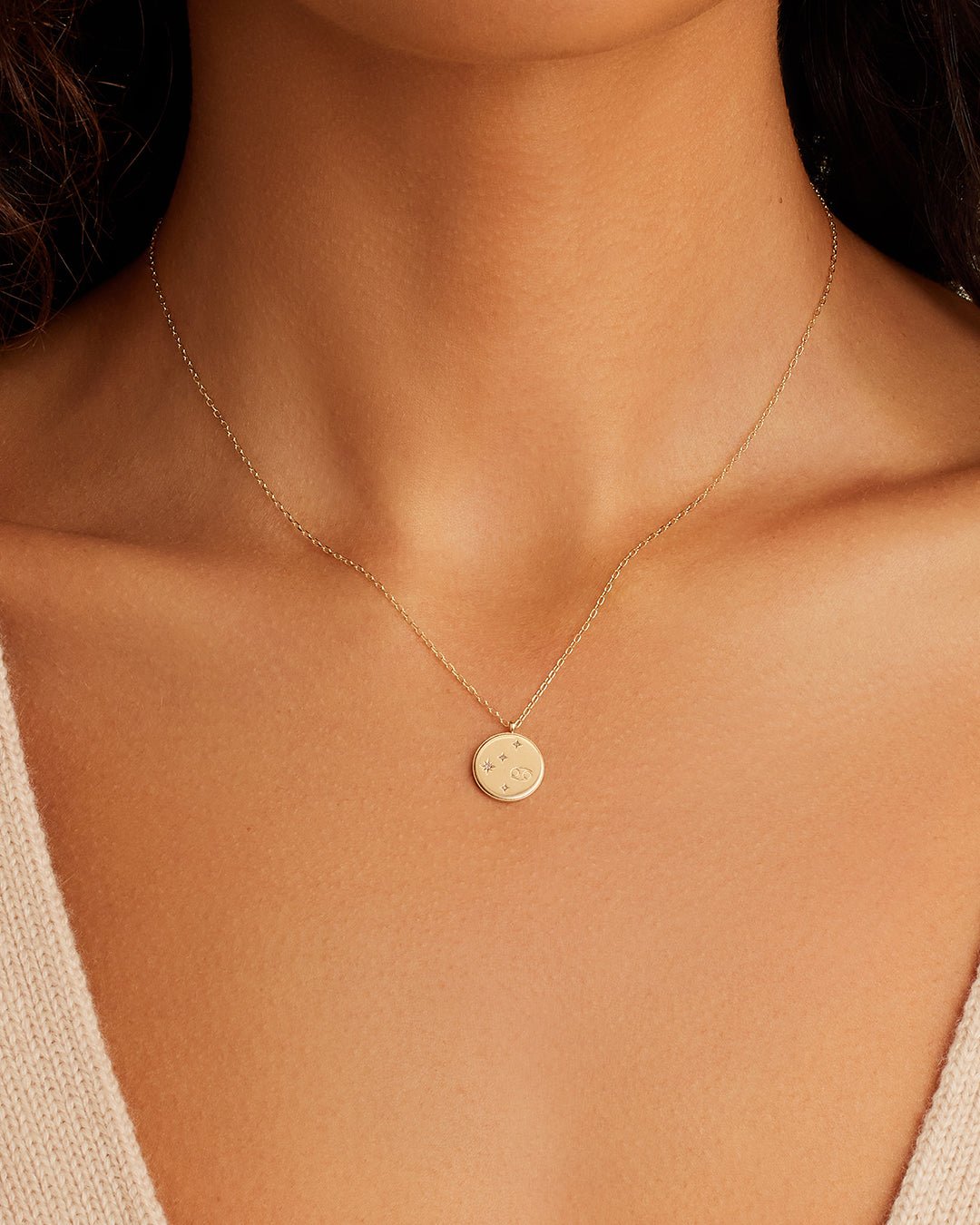 Diamond Zodiac Cancer Necklace || option::14k Solid Gold, Cancer