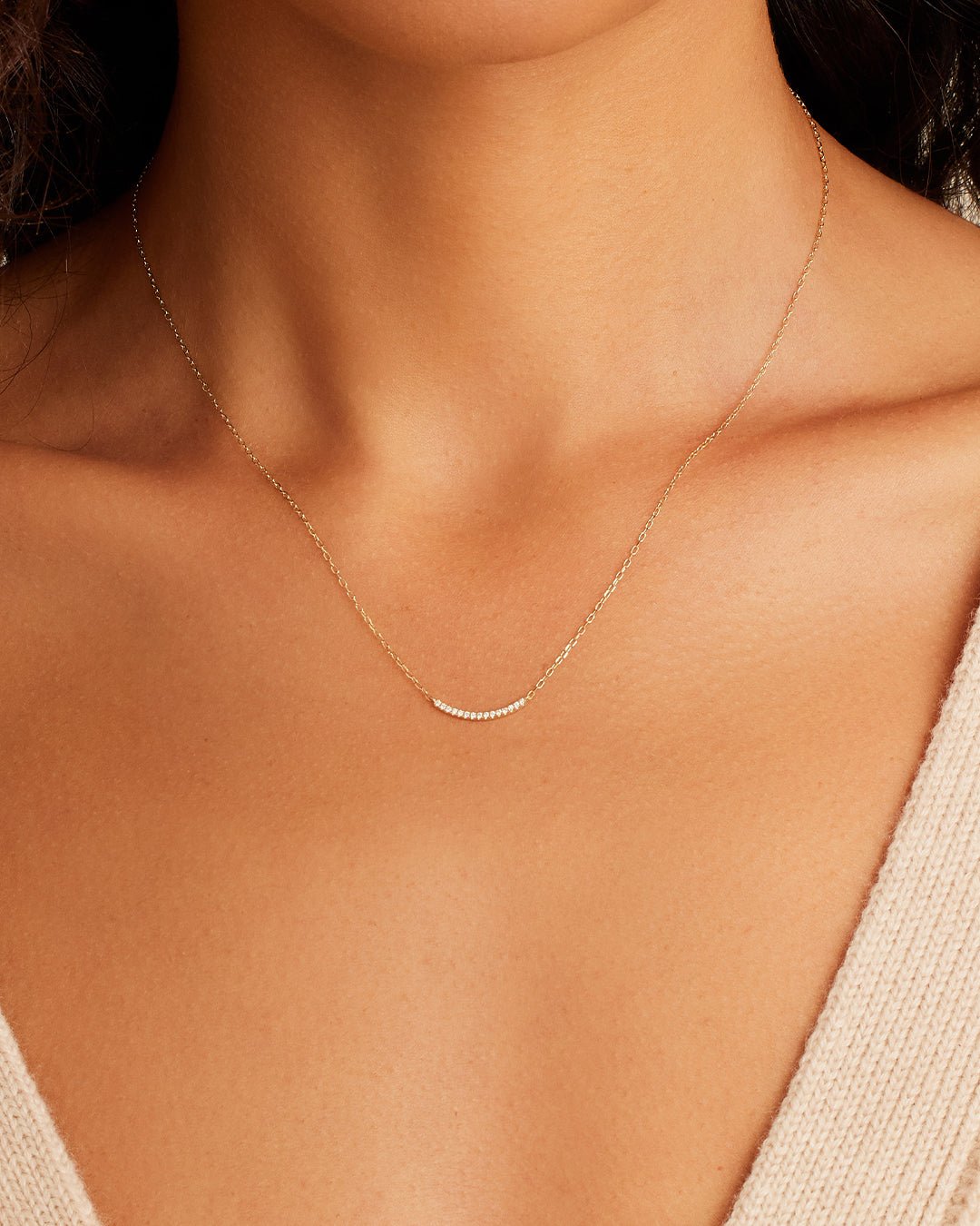 Diamond Taner Bar Mini Necklace || option::14k Solid Gold