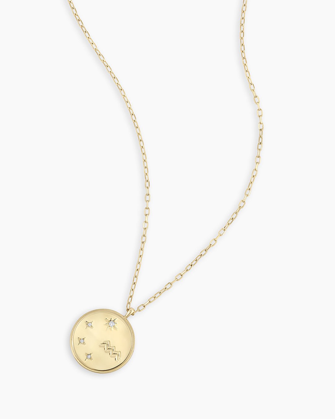 Diamond Zodiac Aquarius Necklace || option::14k Solid Gold, Aquarius