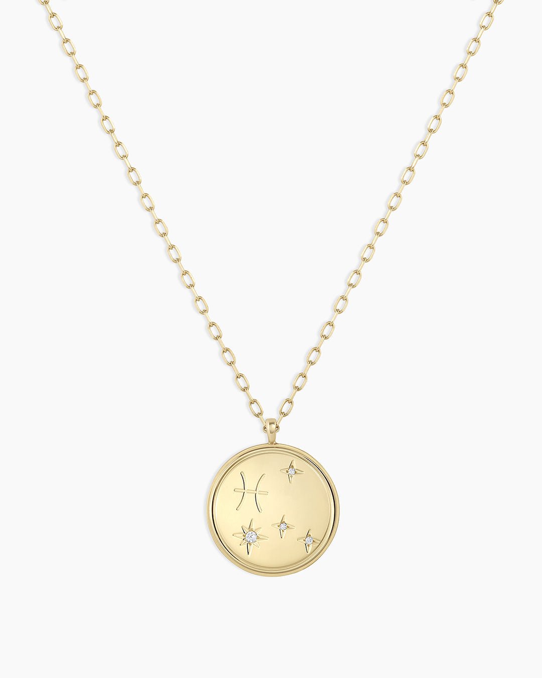 Diamond Zodiac Pisces Necklace || option::14k Solid Gold, Pisces