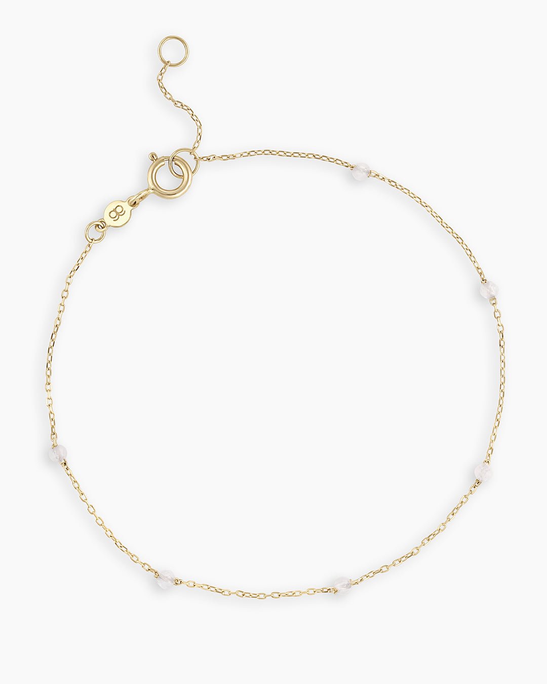 Woman wearing Birthstone Bracelet in 14k Solid Gold || option::14k Solid Gold, White Topaz