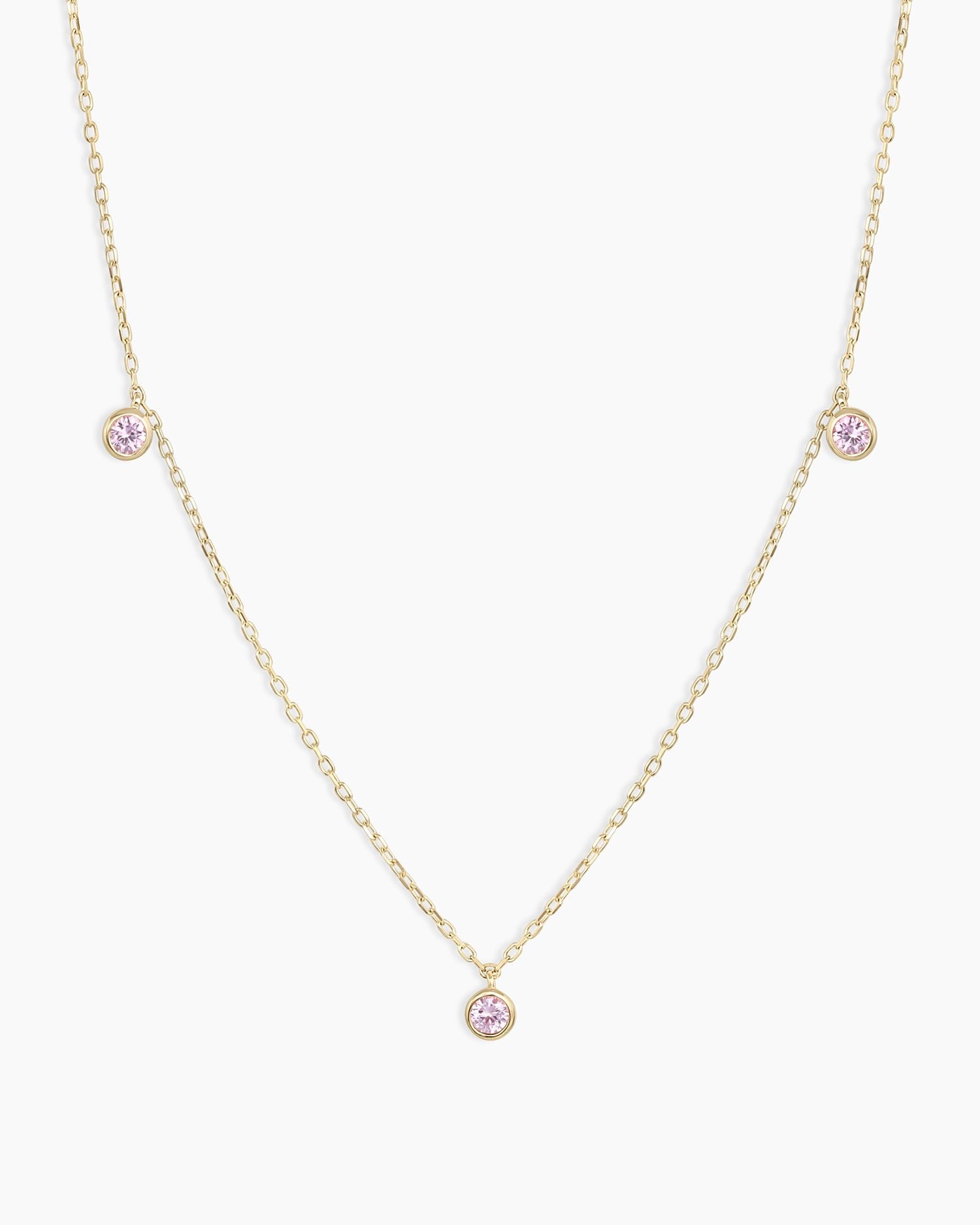 Classic  Pink Sapphire Trio Necklace || option::14k Solid Gold