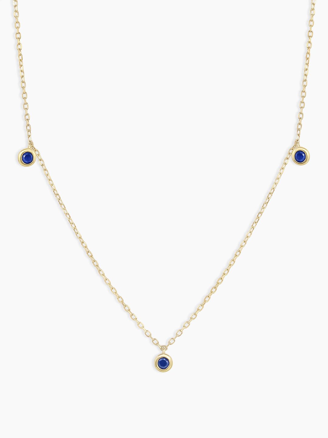 Classic  Blue Sapphire Trio Necklace || option::14k Solid Gold
