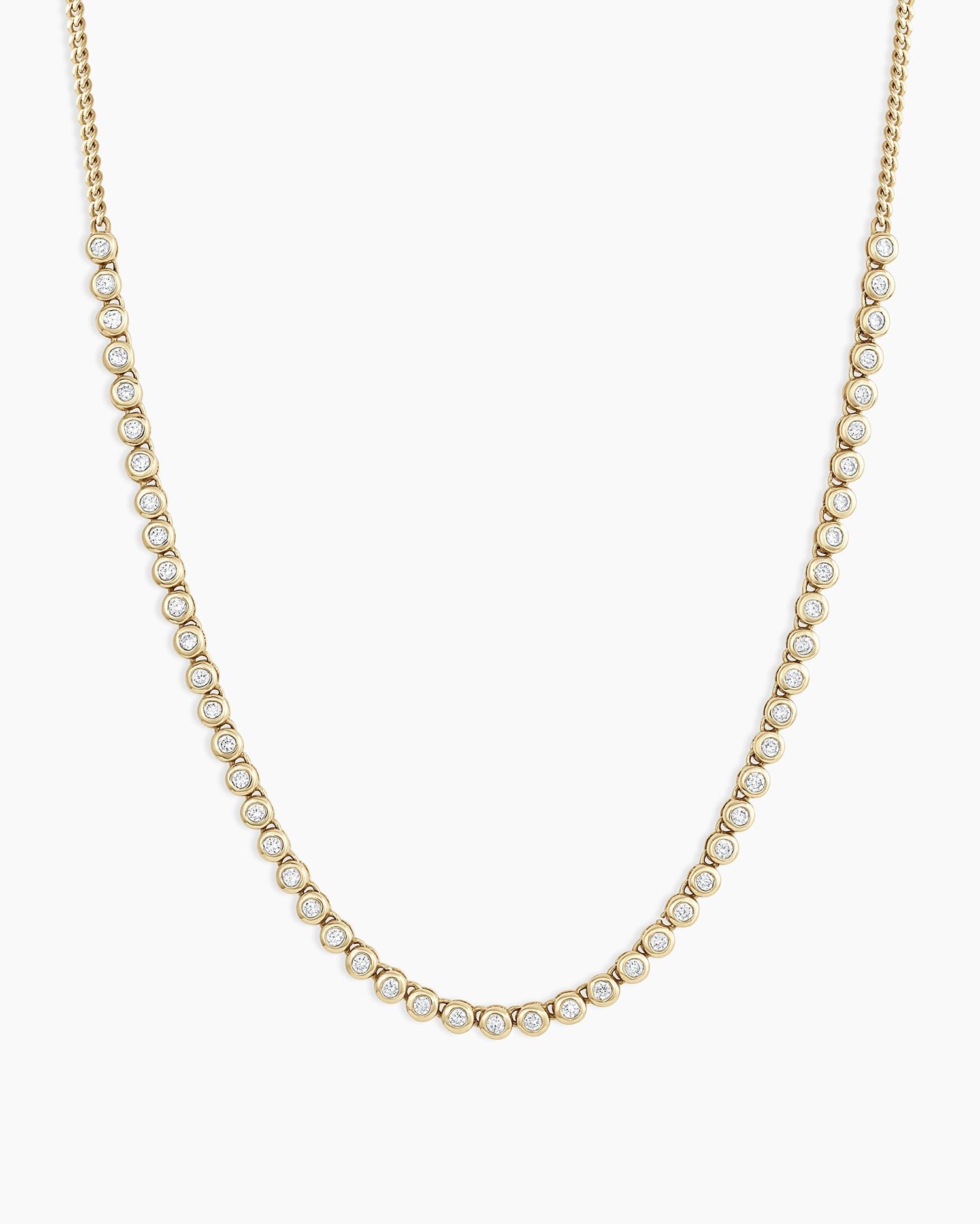 Classic  Diamond Row Necklace || option::14k Solid Gold
