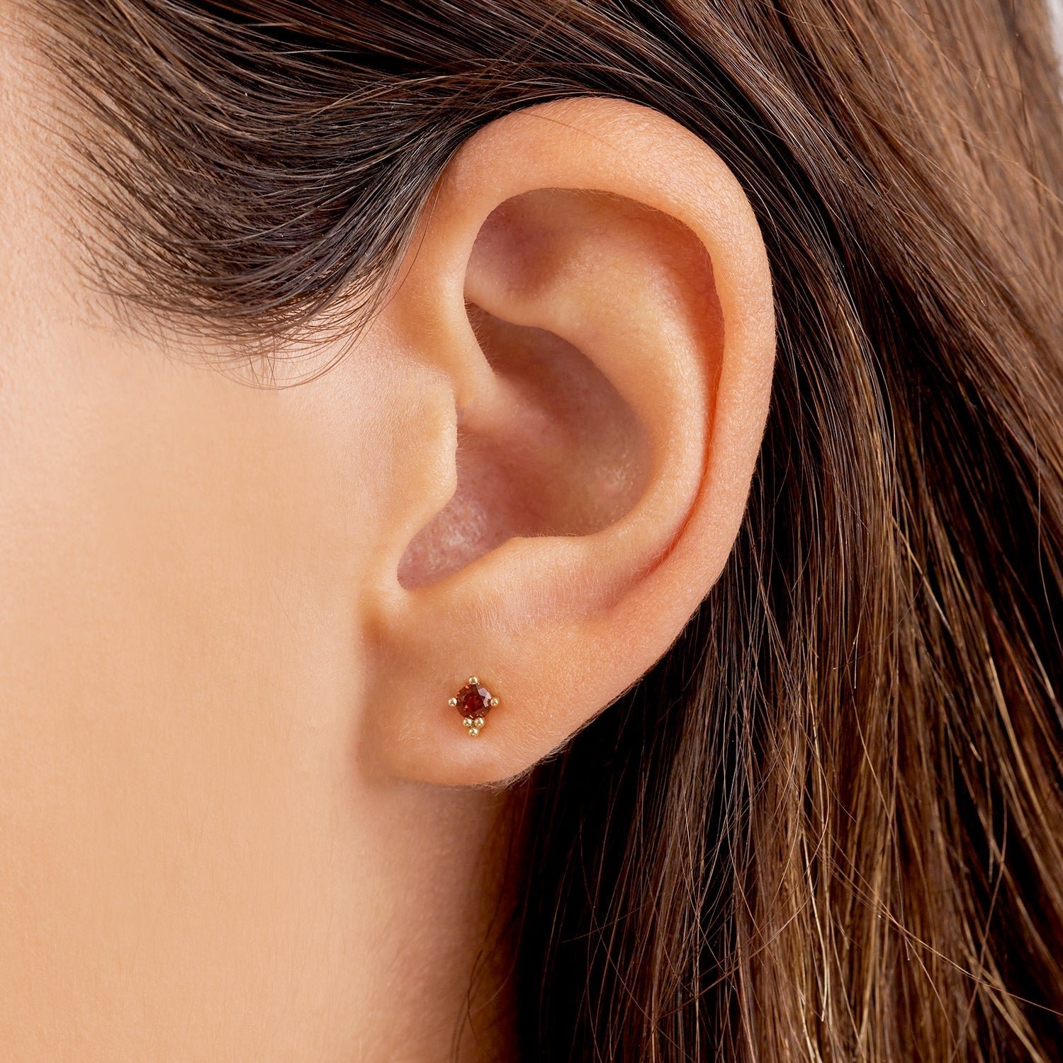 14k Gold | gorjana jewelry | Garnet Trinity studs | Garnet earrings | January birthstone