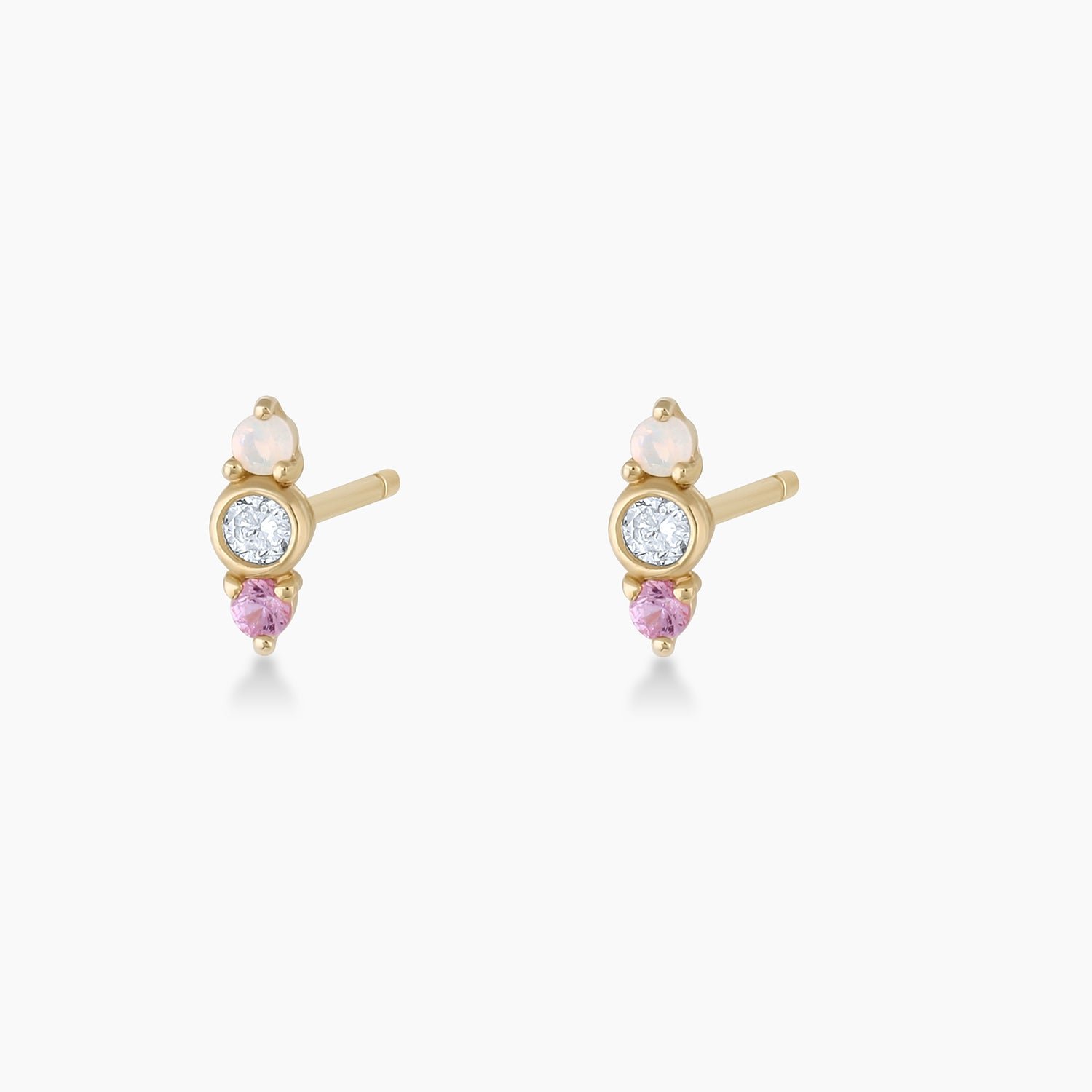 Diamond and Pink Sapphire Stud || option::14k Solid Gold