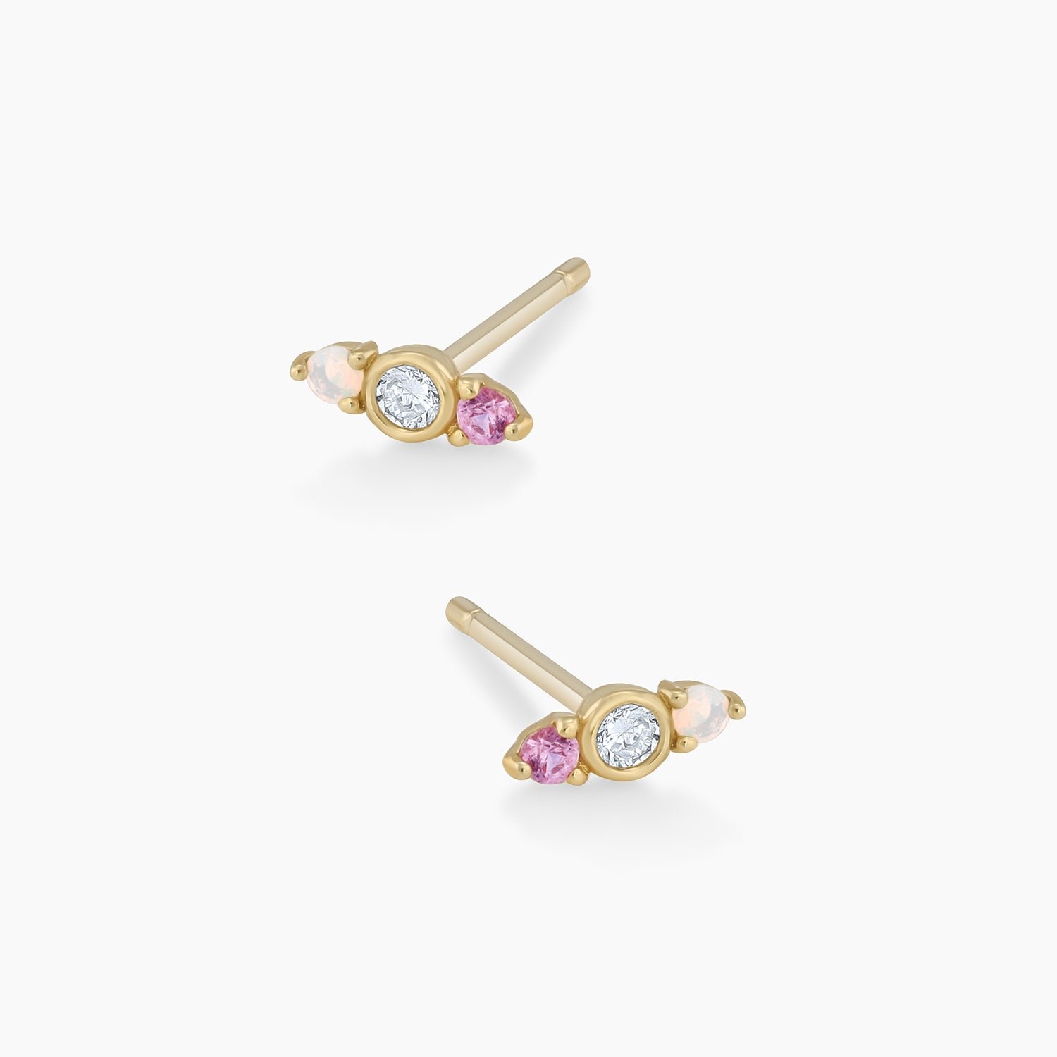 Diamond and Pink Sapphire Studs || option::14k Solid Gold