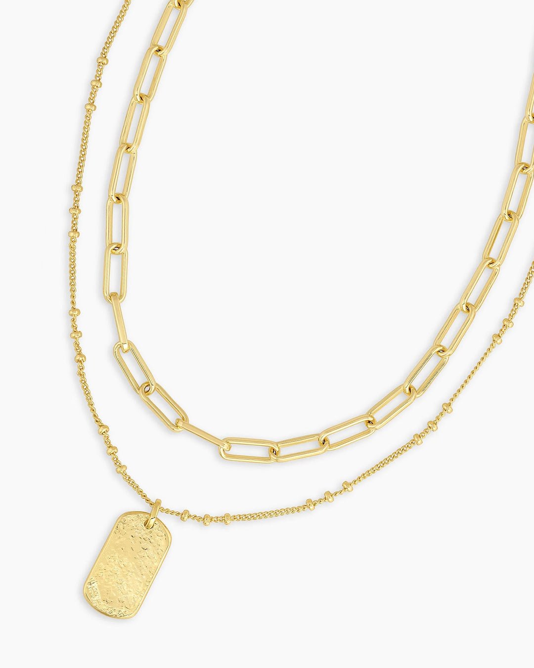 Parker Layering set,Gold Plated layered necklace  chain link necklace and dog tag necklace set || option::Gold Plated