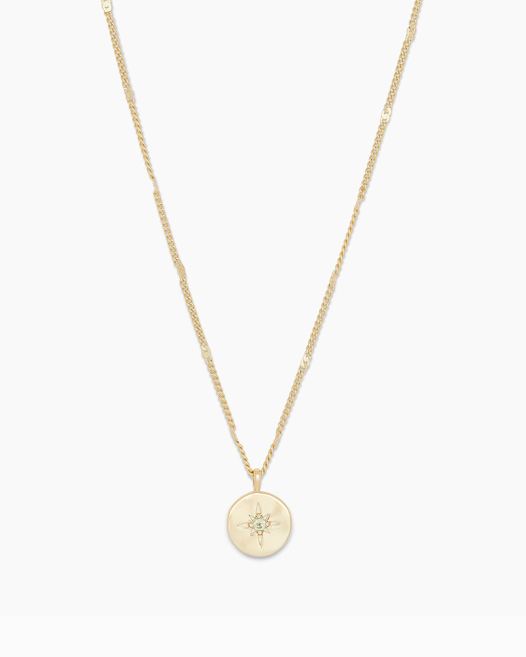 Power Birthstone Coin Necklace August || option::Gold Plated, Peridot