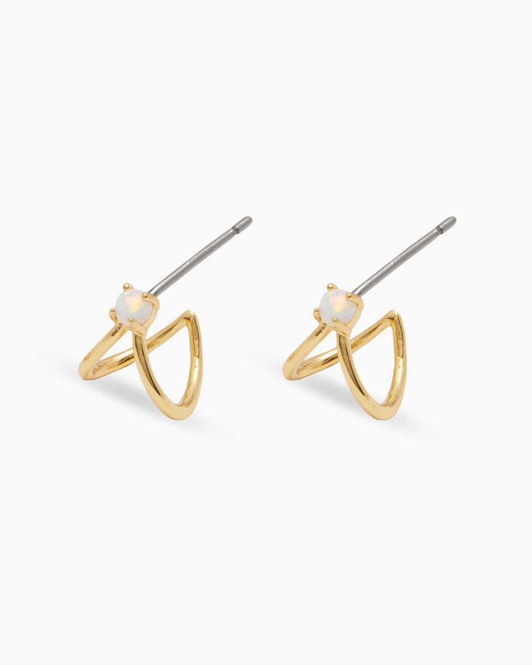 Opalite Solitaire Double Huggies || option:: Gold Plated